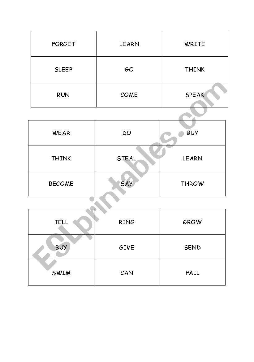 Simple past Bingo worksheet