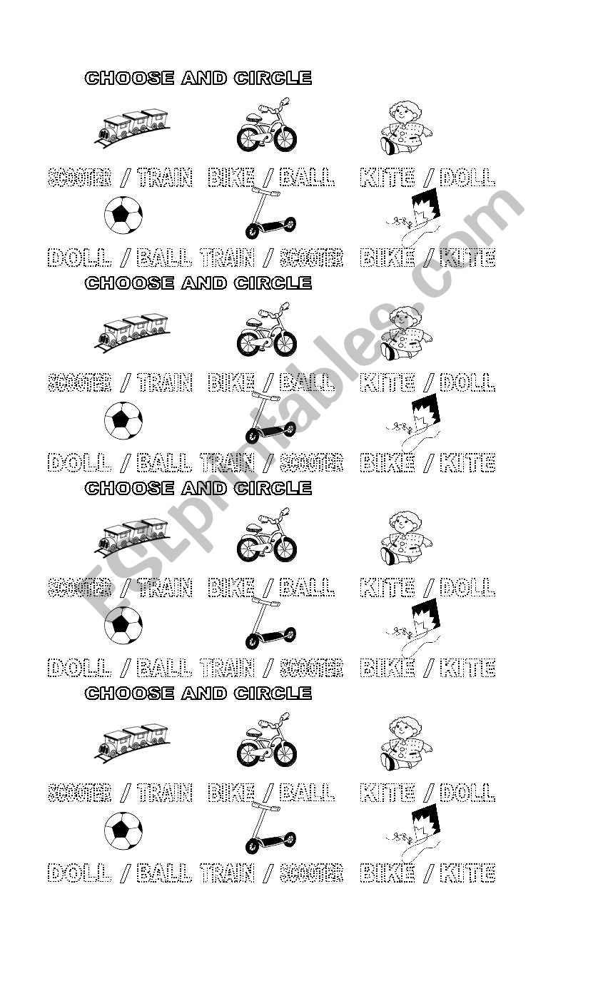 CHOOSE AND CIRCLE BASIC TOYS worksheet