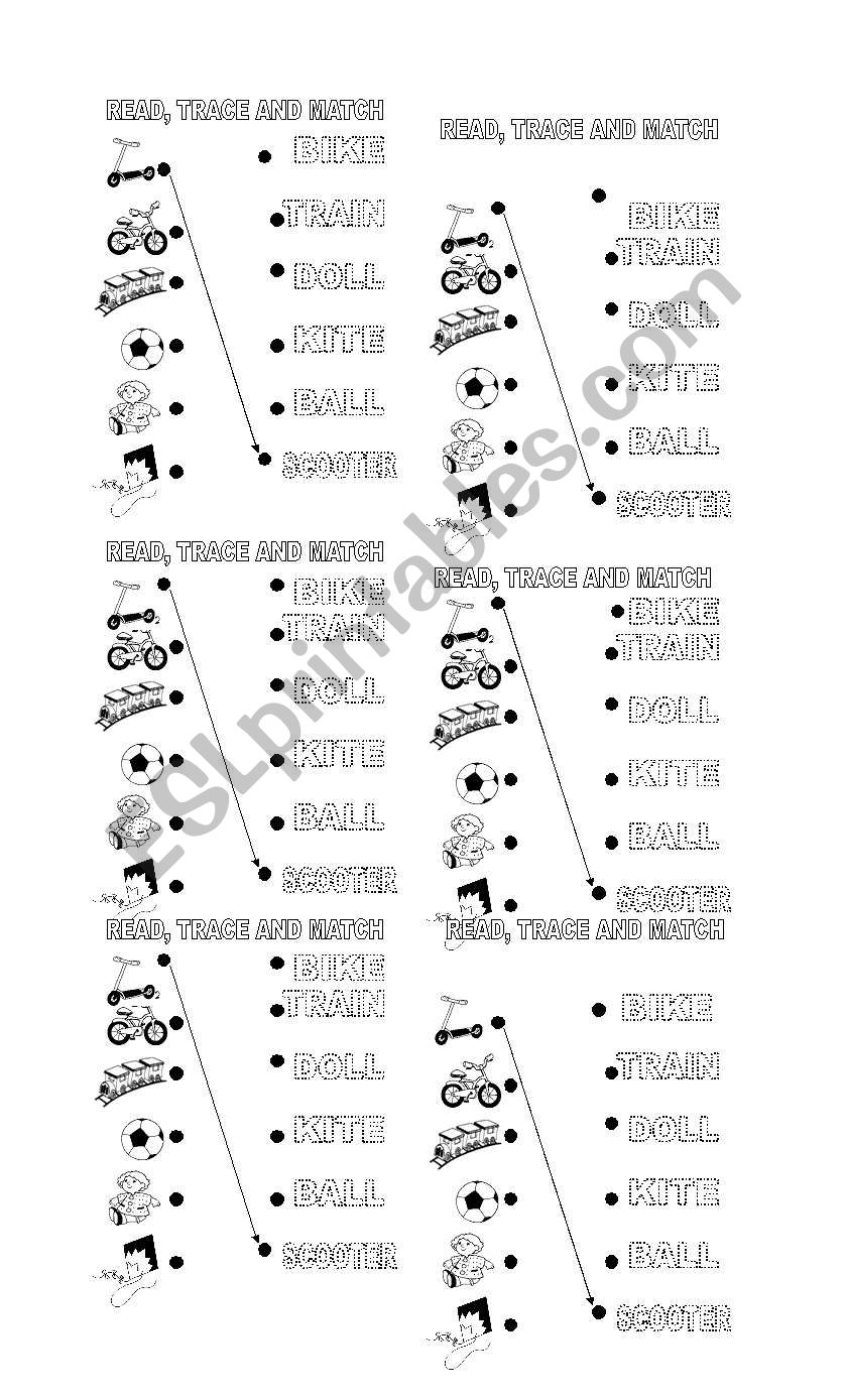 READ, TRACE AND MATCH TOYS worksheet