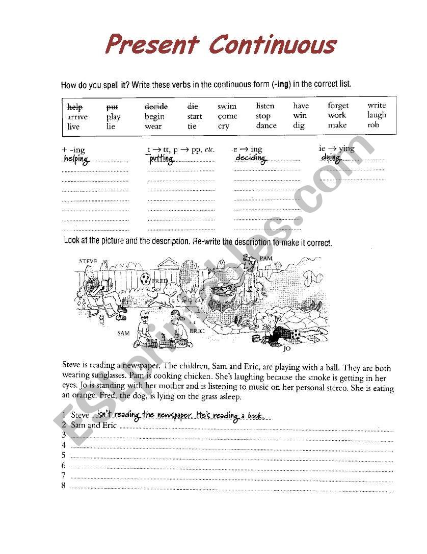 present continuous worksheet