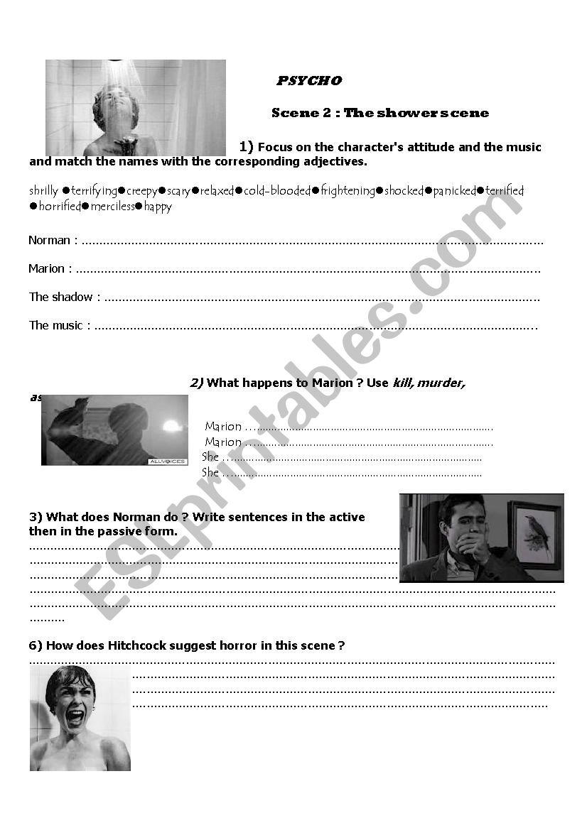 PSYCHO : THE SHOWER SCENE worksheet