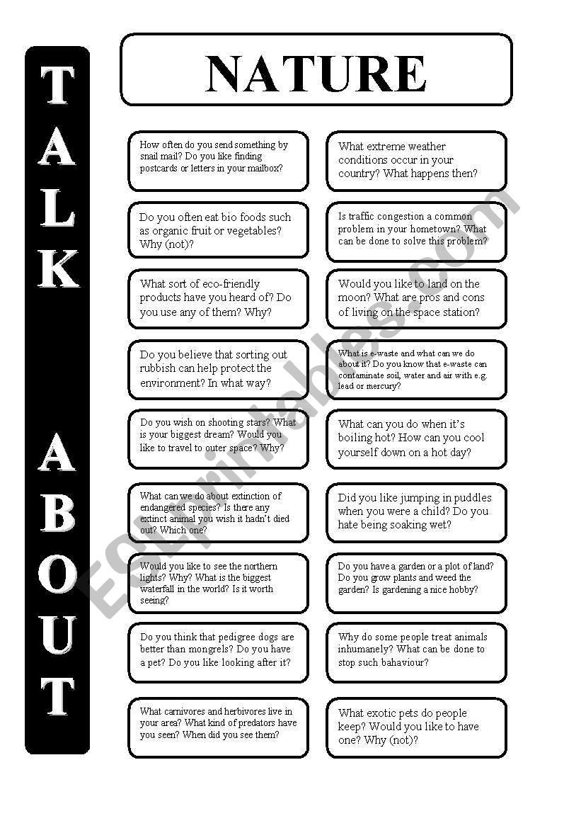 Nature - 18 conversation cards - upper-intermediate level (editable)