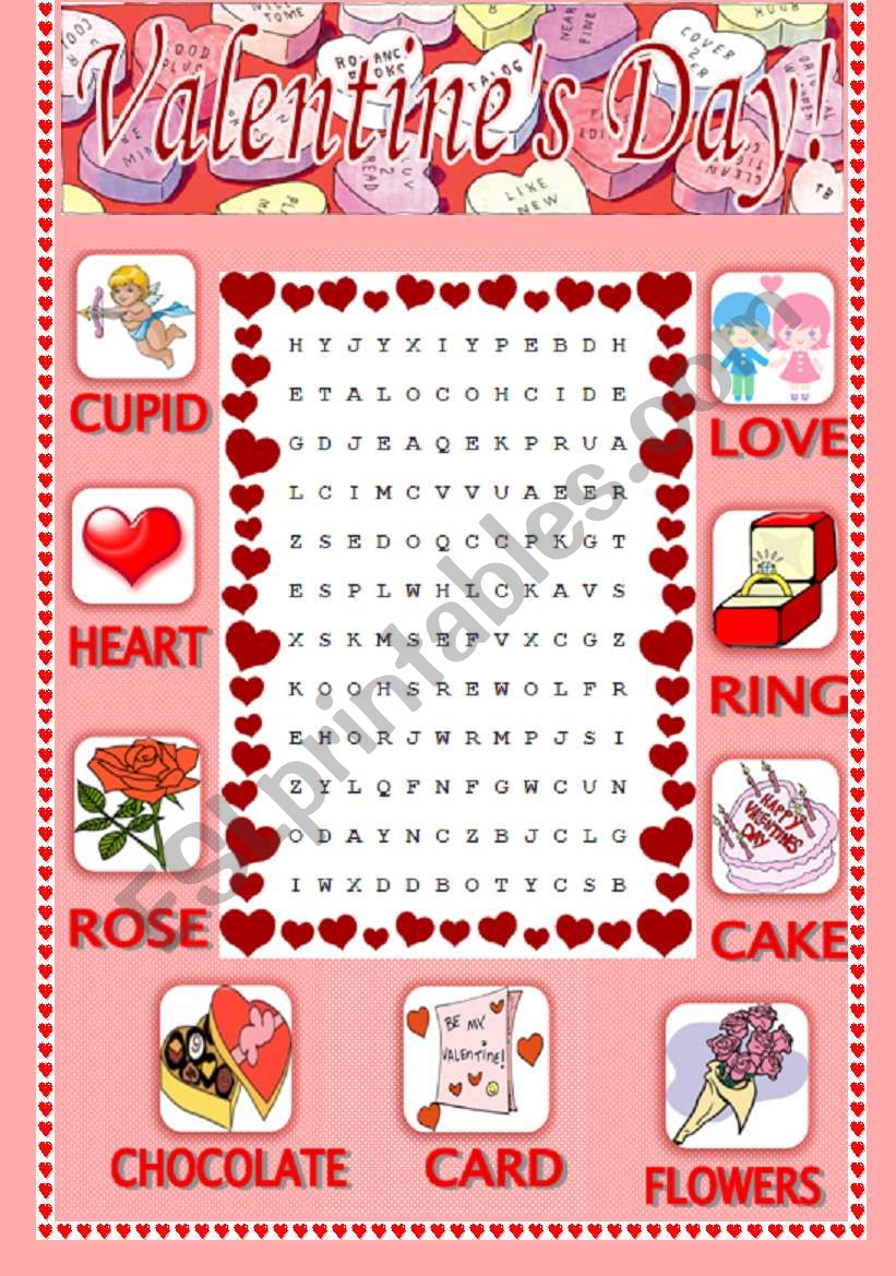 Valentines Day Word Search worksheet