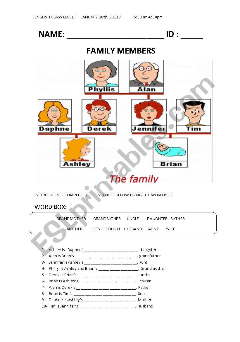 family members worksheet