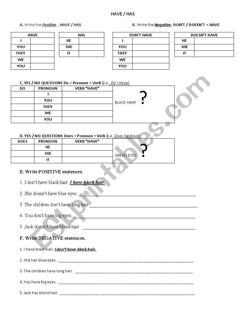 HAVE/HAS worksheet