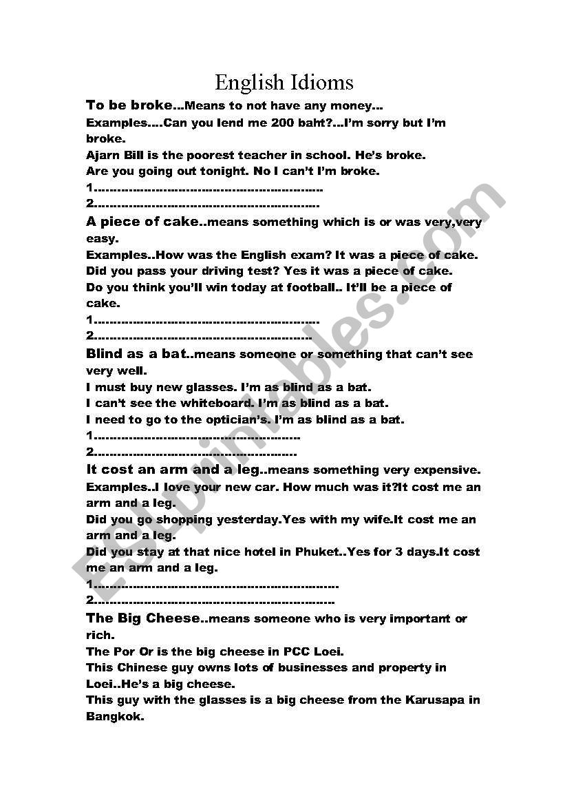 English Idioms worksheet