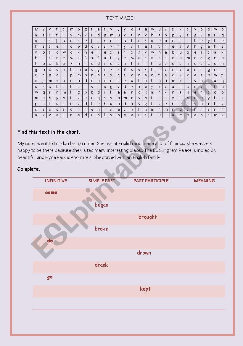 Text Maze worksheet