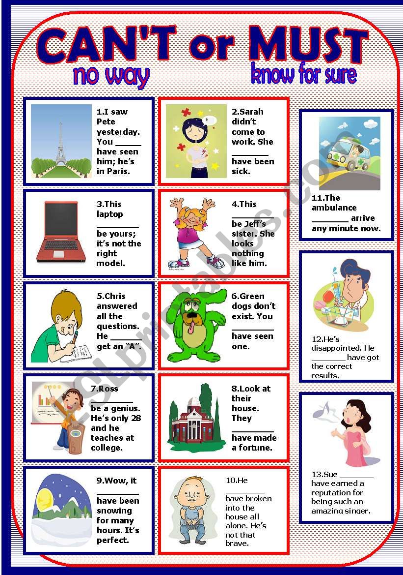 can´t must (deduction) - ESL worksheet by LILIAAMALIA
