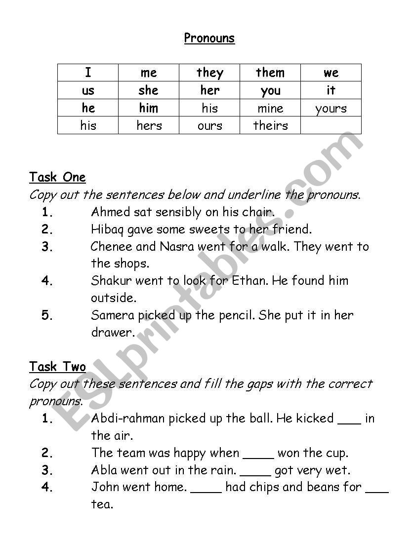 ponouns worksheet