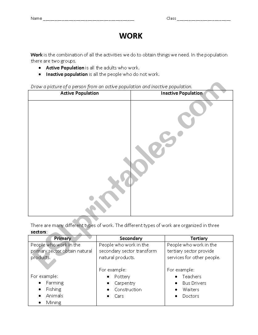 Sectors of Work worksheet