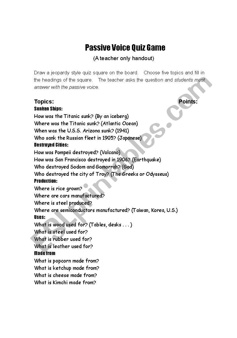 Passives Quiz worksheet