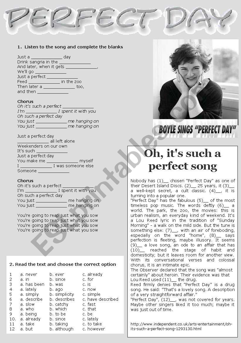 Perfect Day Susan Boyle worksheet