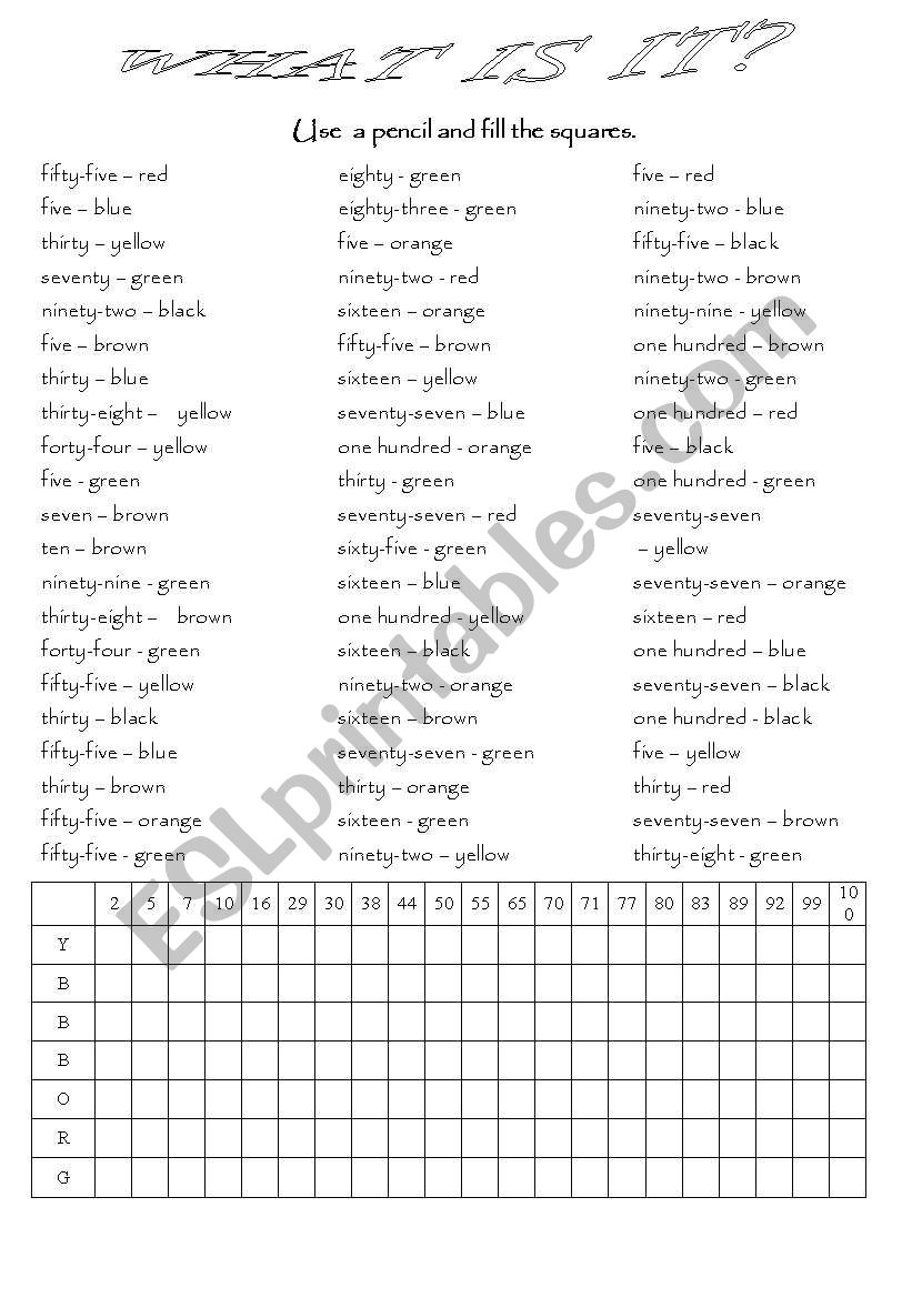 numbers  worksheet