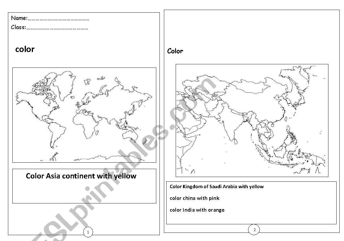 Asian countries worksheet