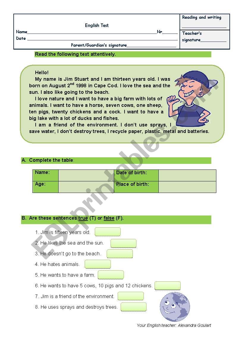 Test about environment worksheet