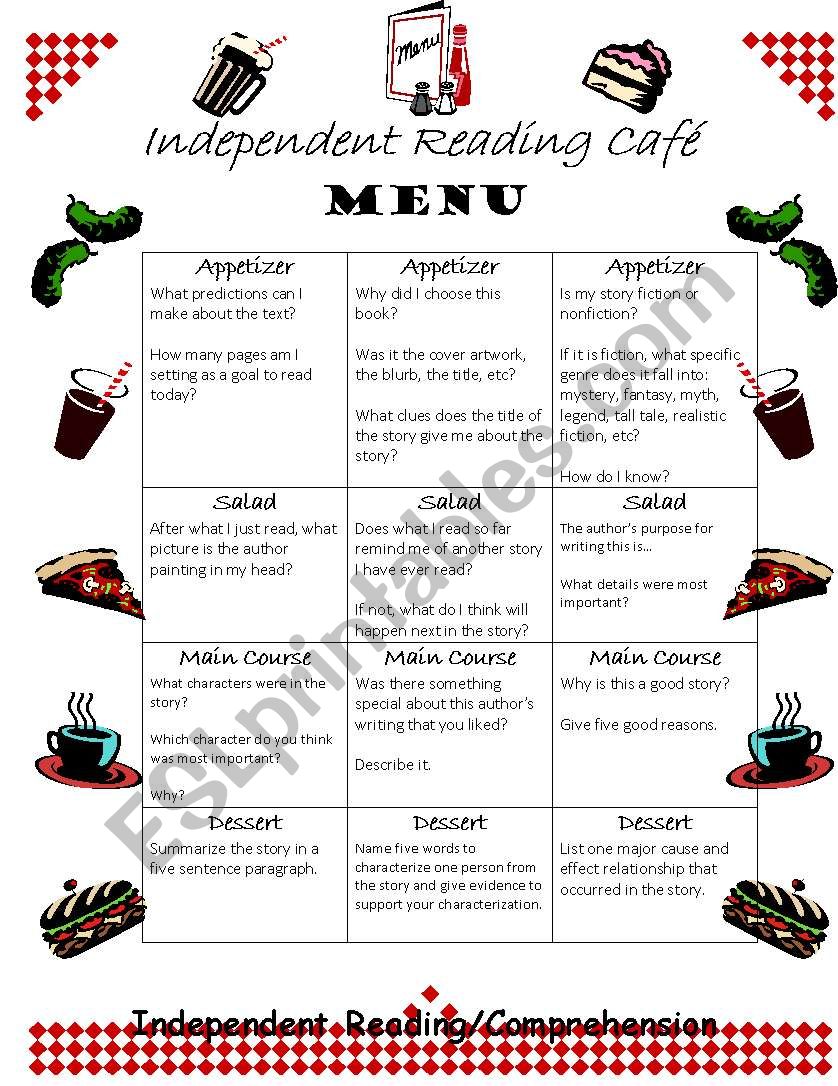 Reading Cafe worksheet