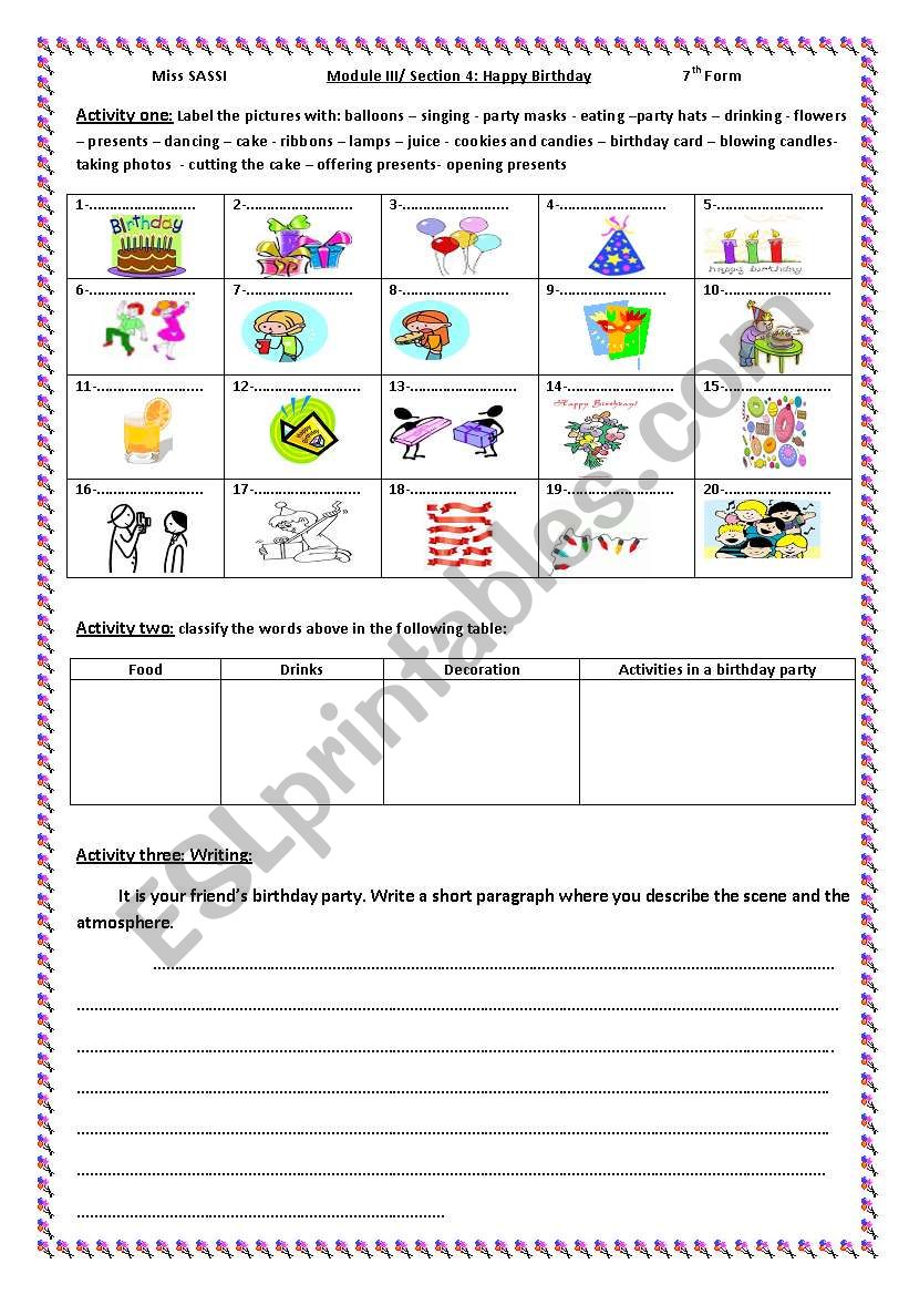 section 4 Happy birthday worksheet