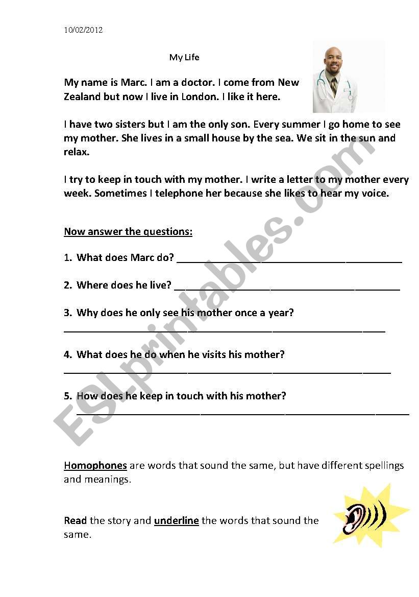 homophone story worksheet