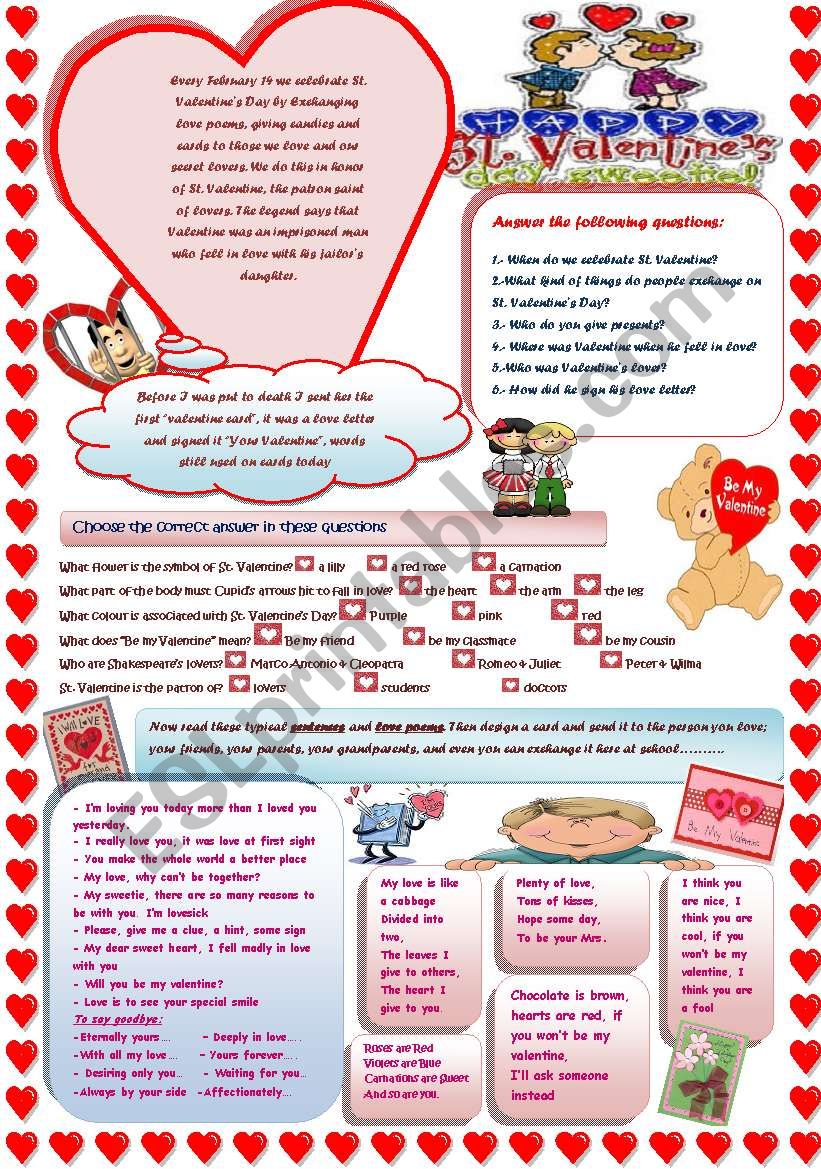 St. Valentines day worksheet