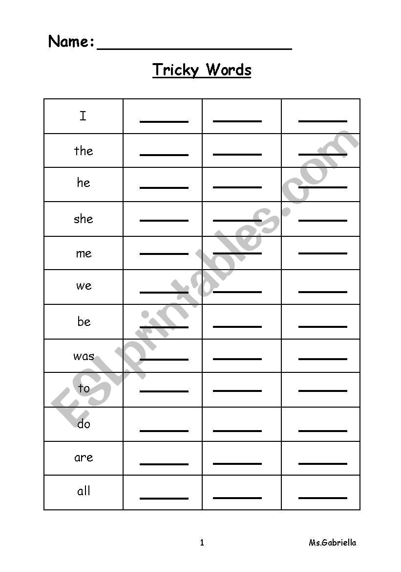 Tricky Words worksheet