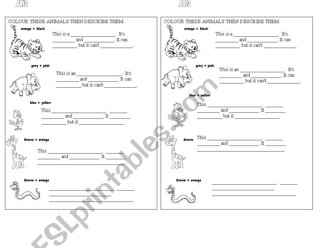 DESRIBE THESE ANIMALS worksheet