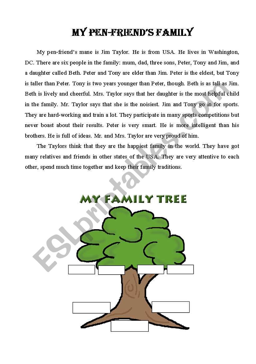 My pen-friends family worksheet