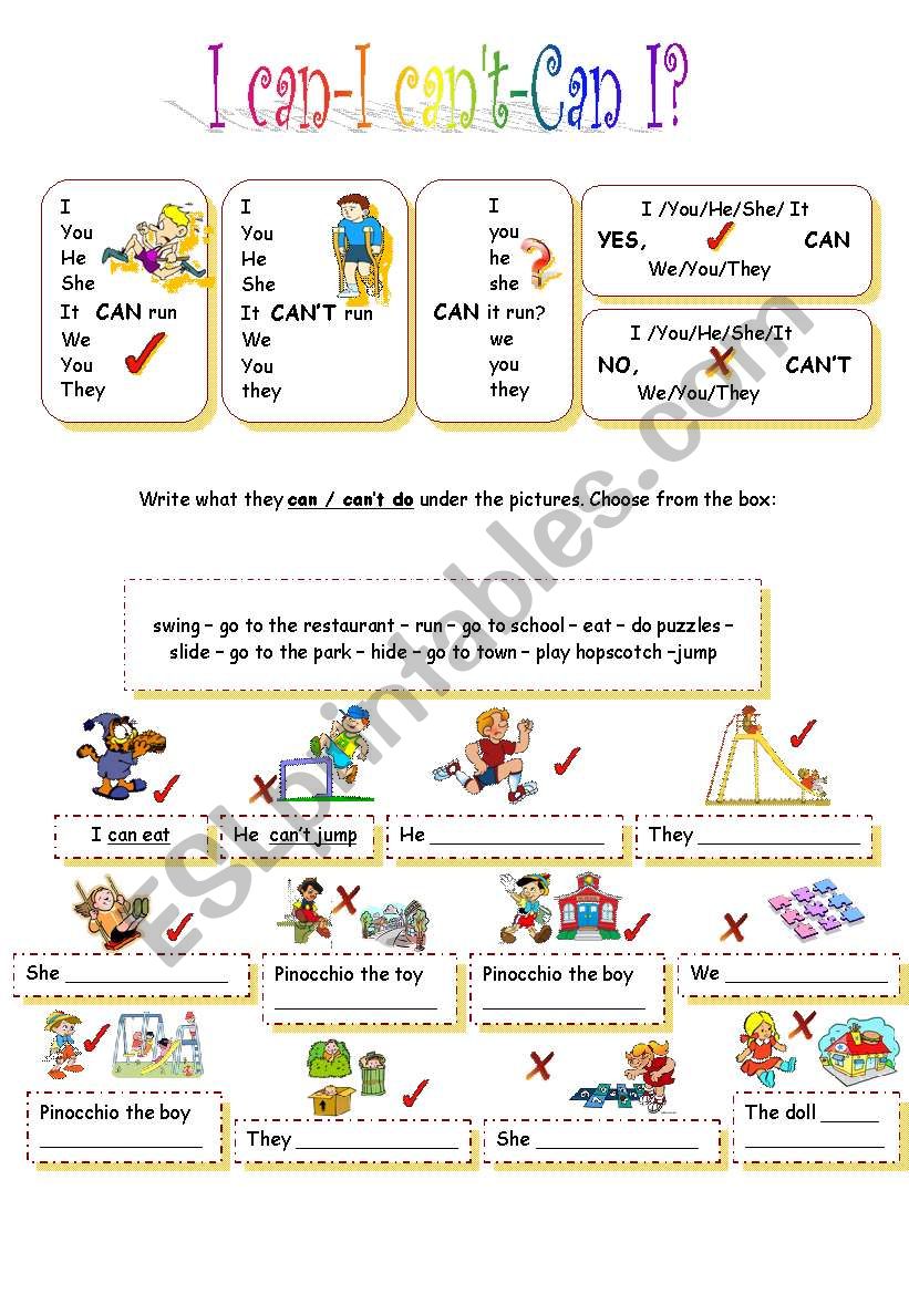 I can - Can I - I cant worksheet