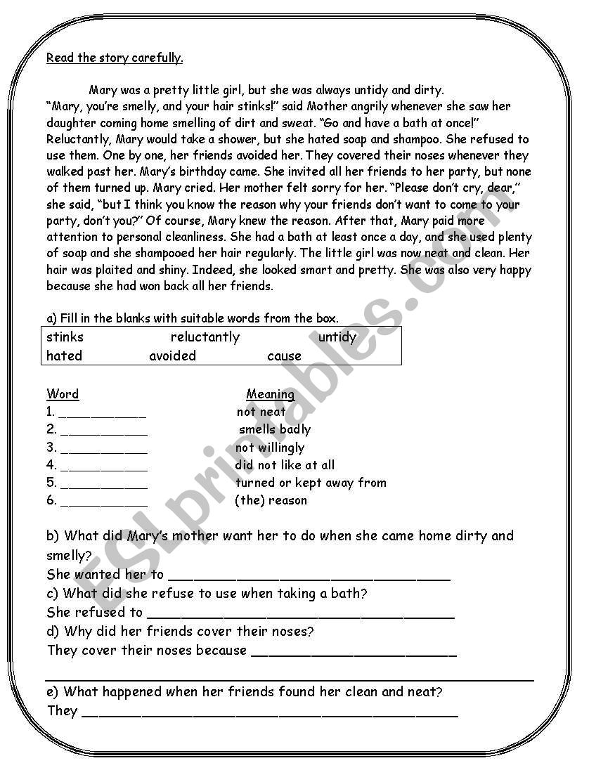 reading comprehension part 5 worksheet