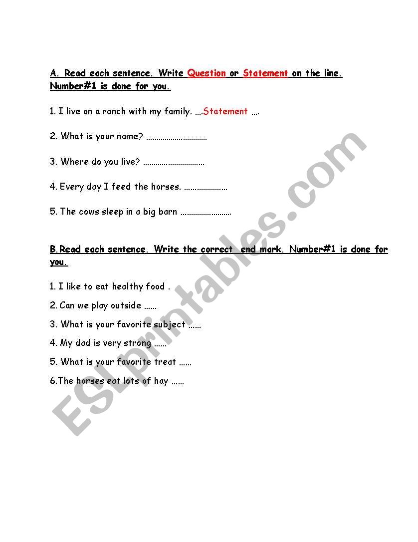 Statemtent or question worksheet