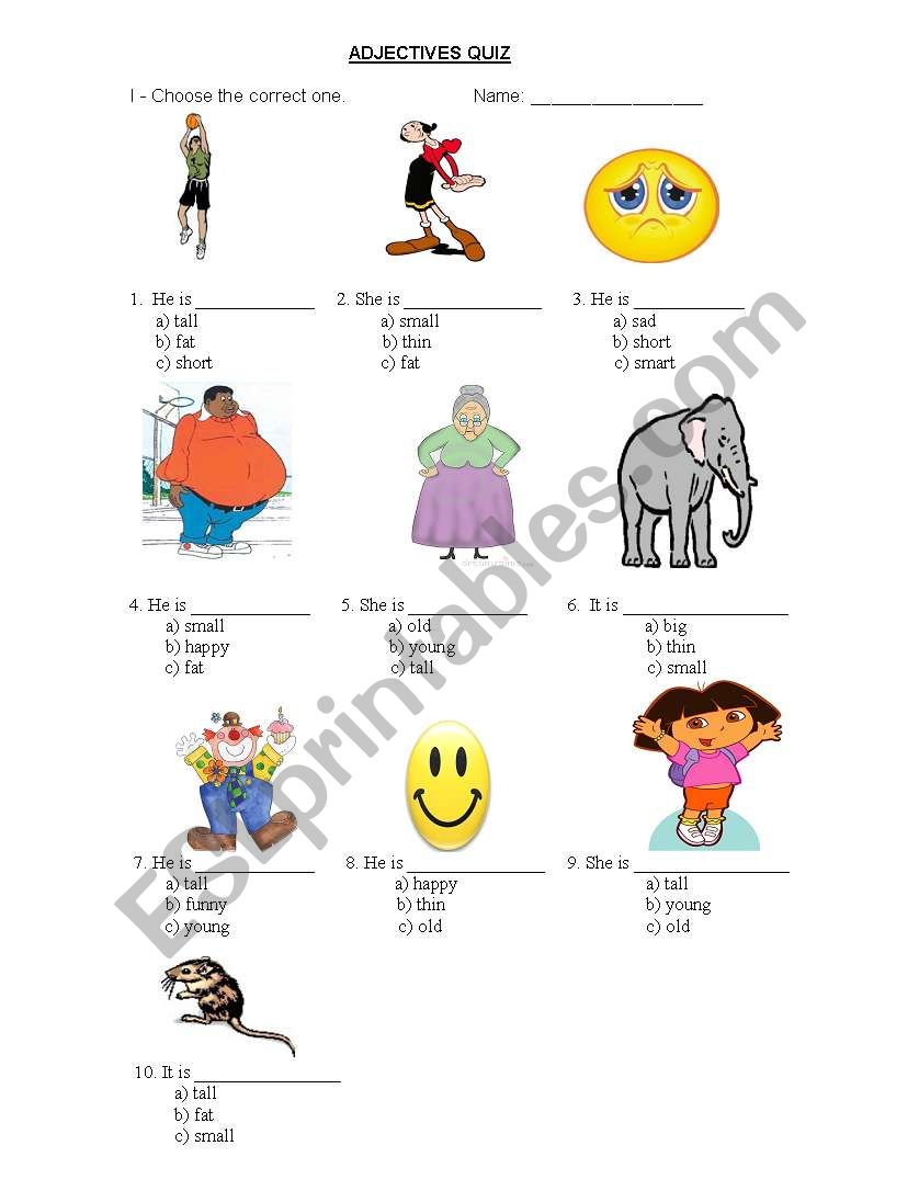 Adjectives Quiz worksheet