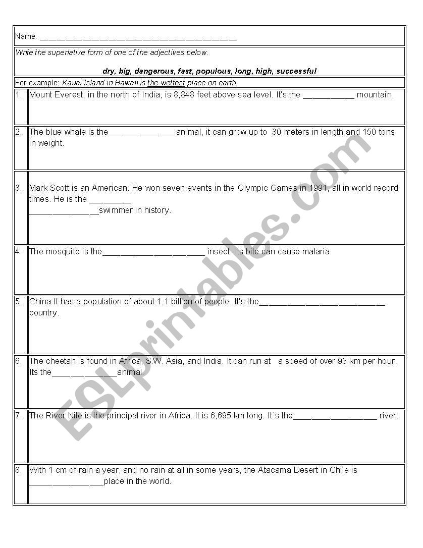 superlatives worksheet
