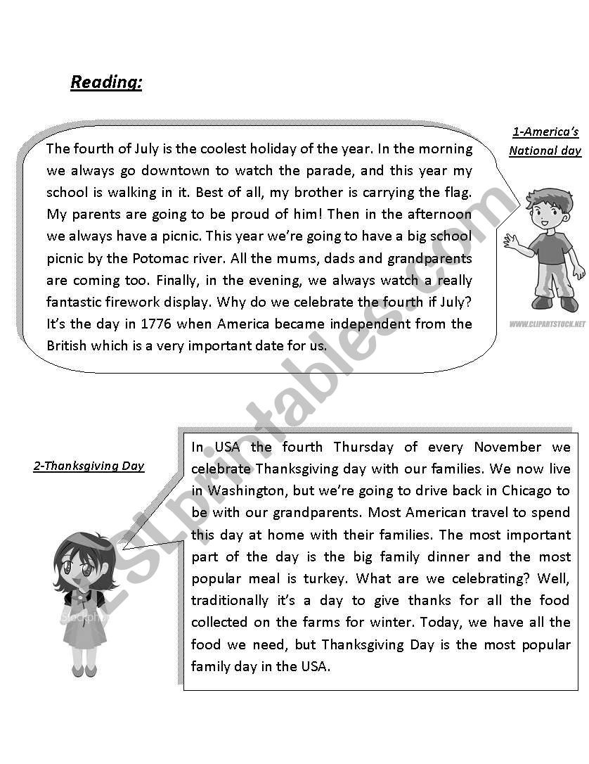 Reading text about festivals worksheet