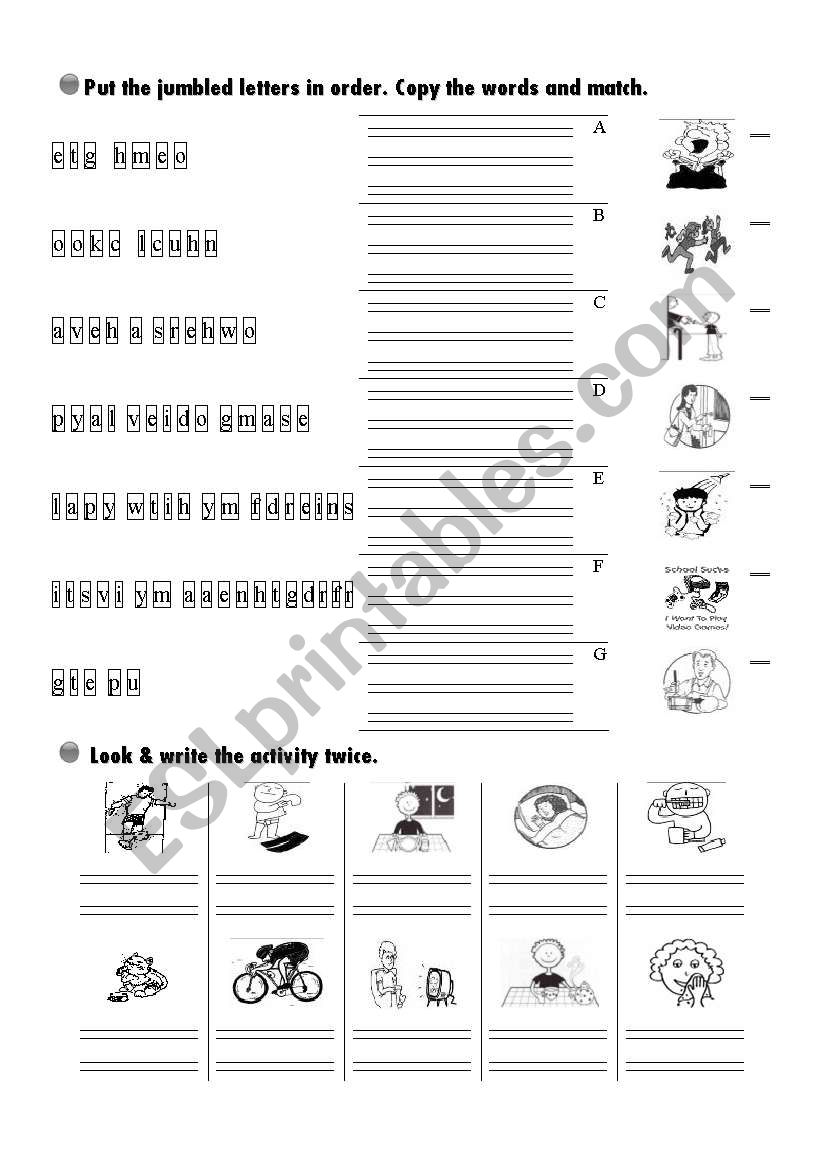 series of activites worksheet