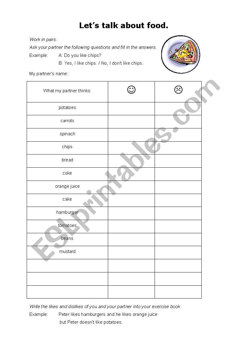 food, likes and dislikes worksheet