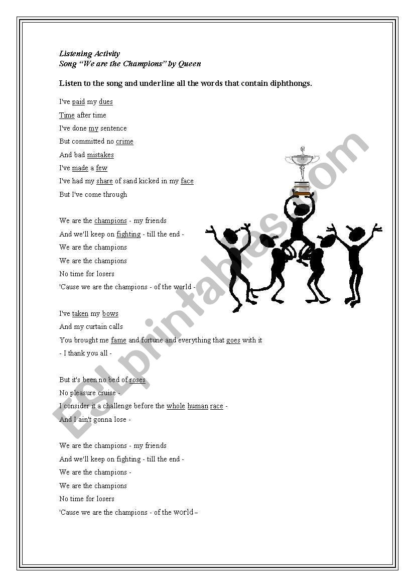WE ARE THE CHAMPIONS worksheet