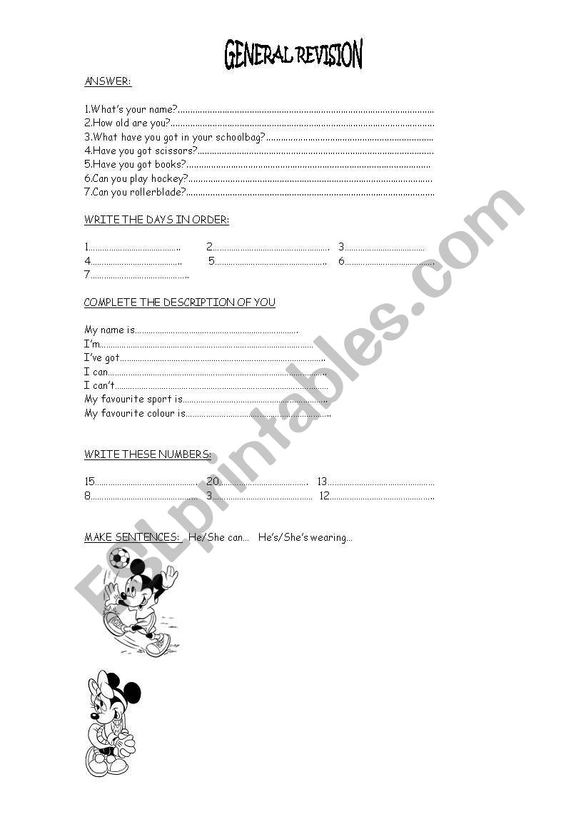 General Revision 3rd form worksheet