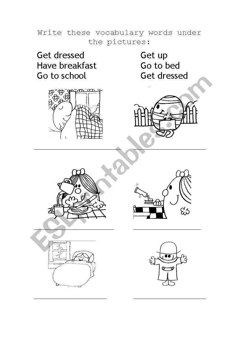 Daily routines Writing activity Pictionary