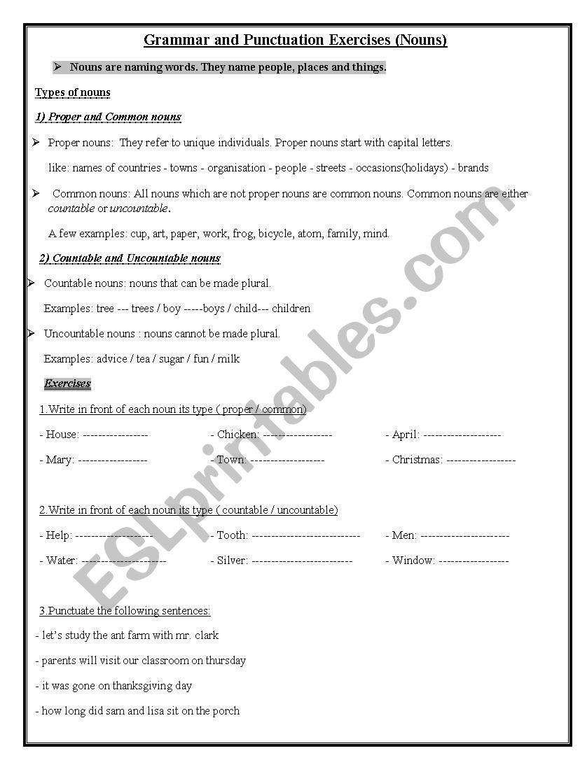 Types of nouns  worksheet