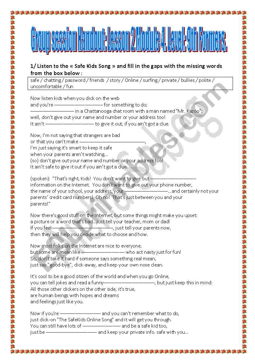 Internet Safety worksheet