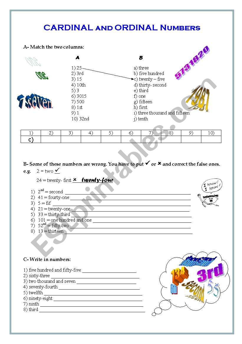 Cardinal Numbers Worksheet 1 To 10