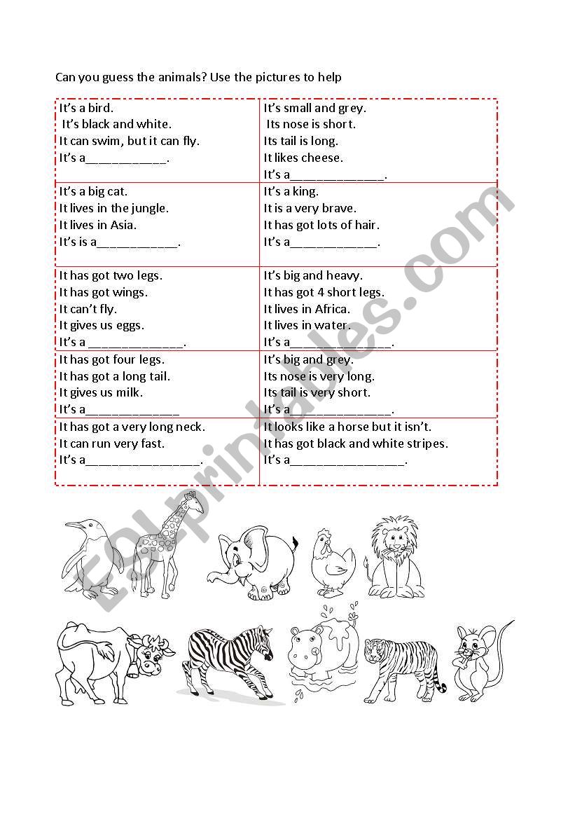 can you guess the animals? worksheet