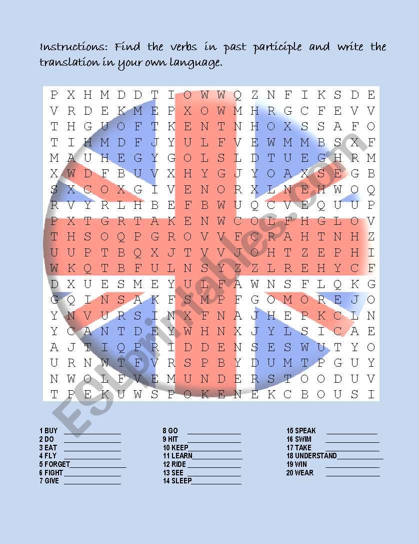 VERBS IN PAST PARTICIPLE worksheet