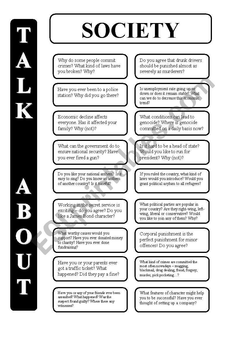 Society - 18 conversation cards - upper-intermediate level (editable)