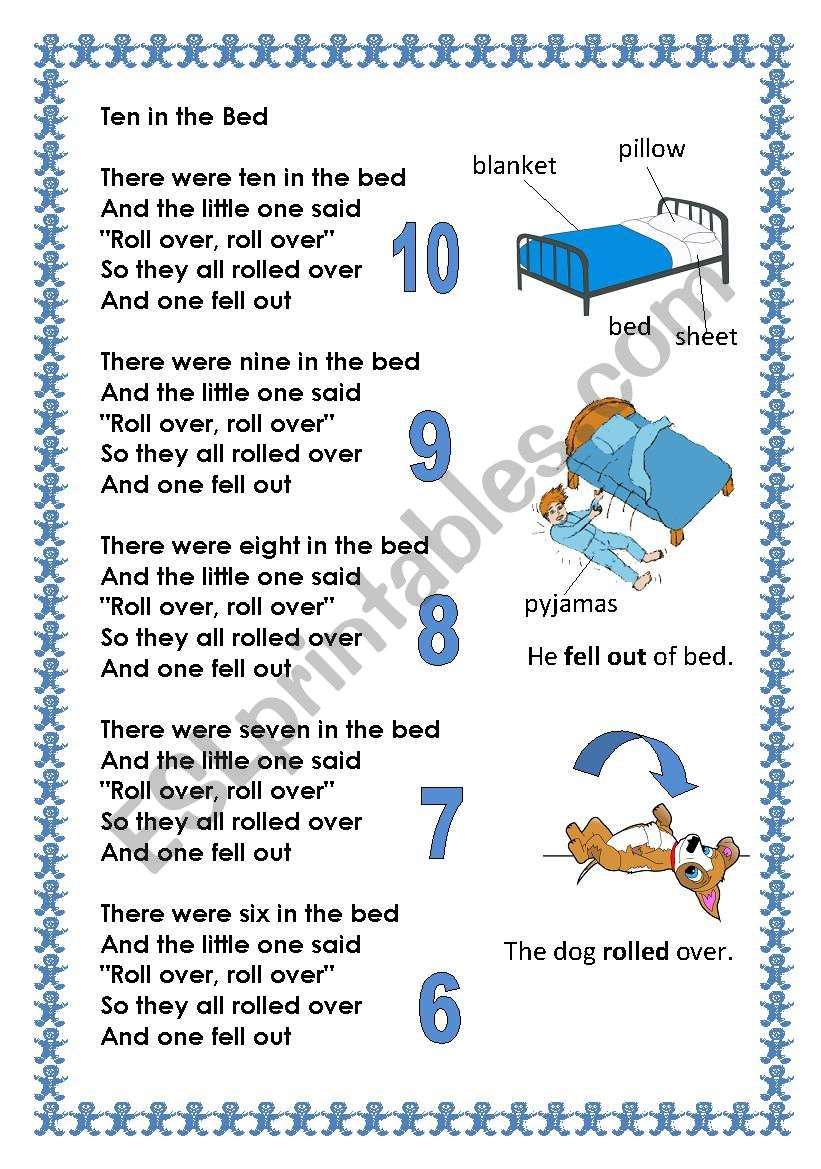 Counting song: Ten in the Bed worksheet