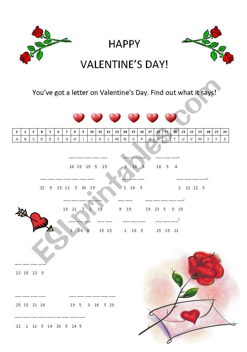 ValentineÂ´s Day Code worksheet