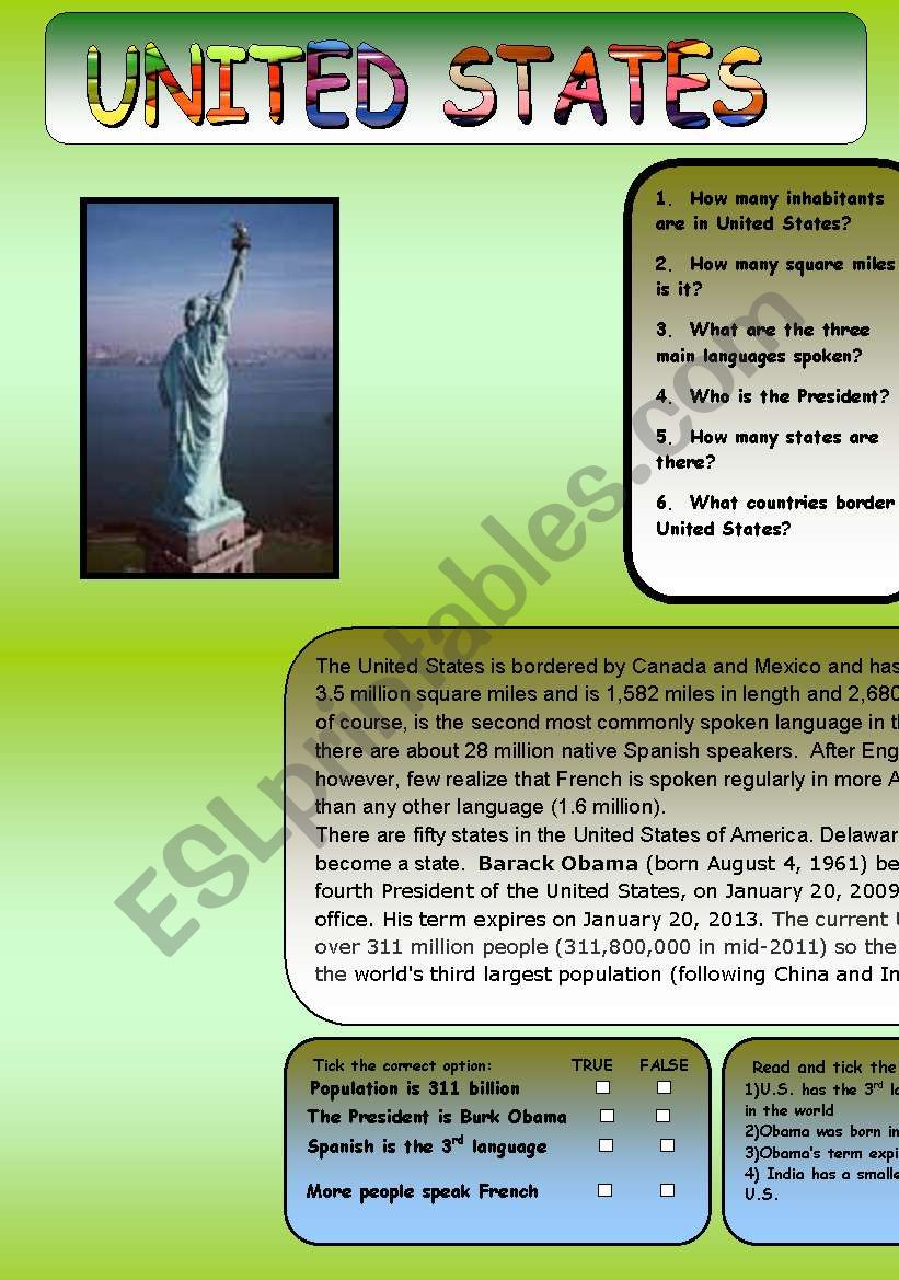 UNITED STATES worksheet