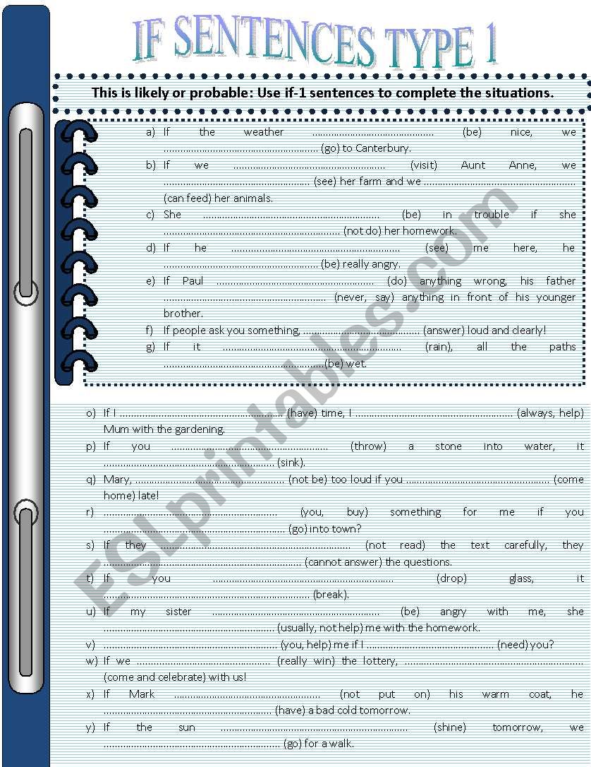 Practise if-1 sentences worksheet