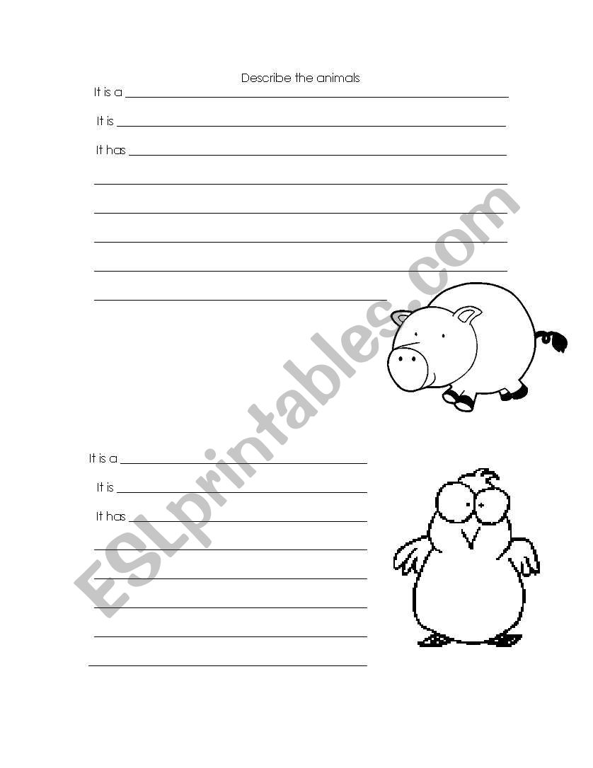 Describe the animals worksheet