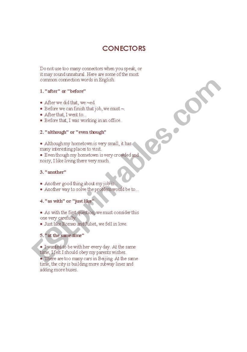 CONNECTORS worksheet