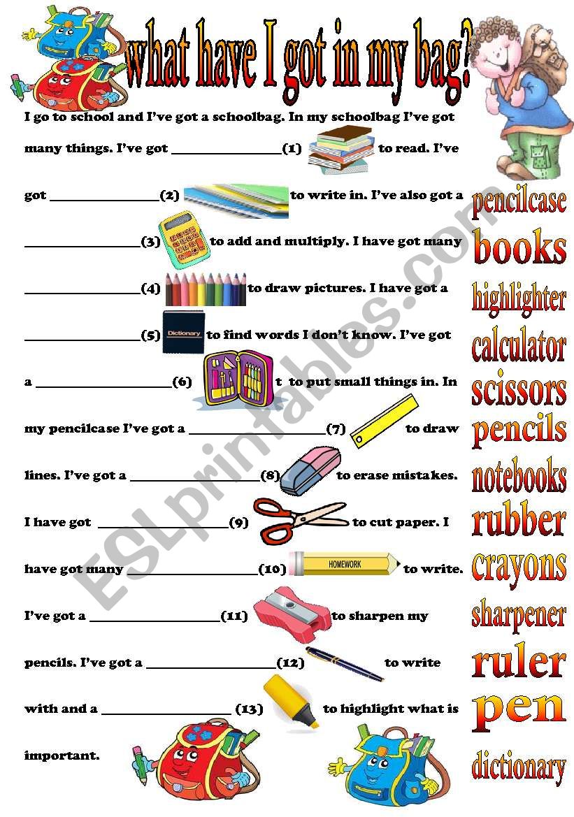 What have I got in my bag? worksheet